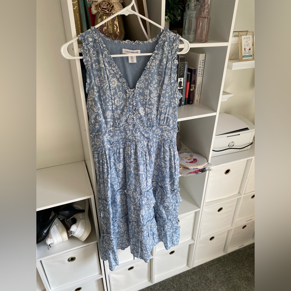 Lucky Brand Light Blue and White Floral Cotton Sleeveless  Summer/Spring Dress
